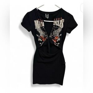 Windsor Black Dress with American Motorcycles Graphic Cut-Out middle S